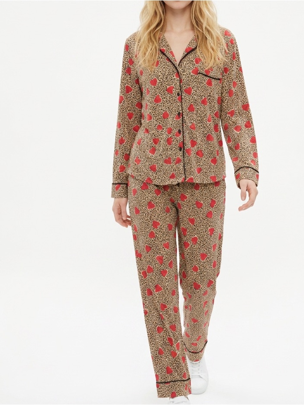 DKNY | Women's Red Leopard Heart Print Pajama Set  Sz M